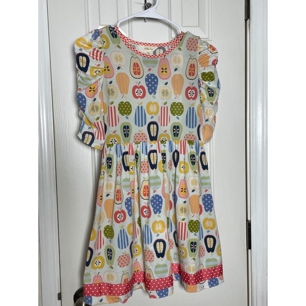 Matilda Jane Girls Fruit Print Dress Size 10 Apple Pear Puffed Sleeve Knit
